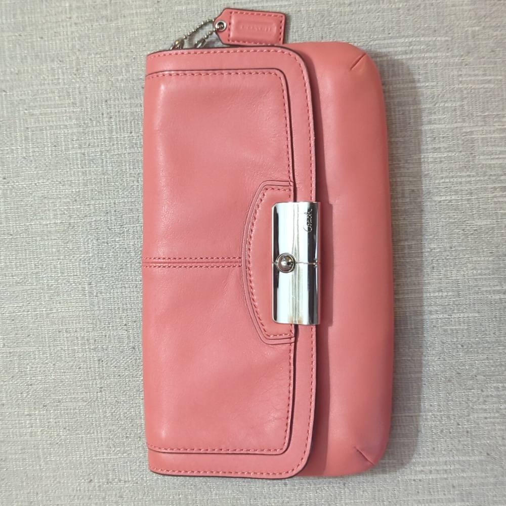 Coach Kristin Leather Flap Wristlet/Wallet/Baguette in Coral Pink - Picture 4 of 5